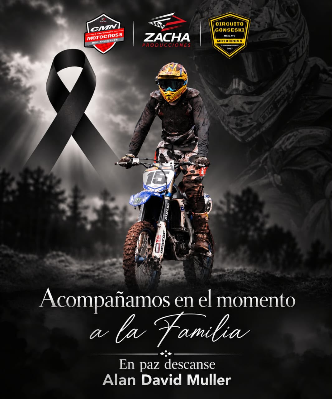 El último adiós a Alan David Muller, el piloto de motocross que falleció en Eldorado 3